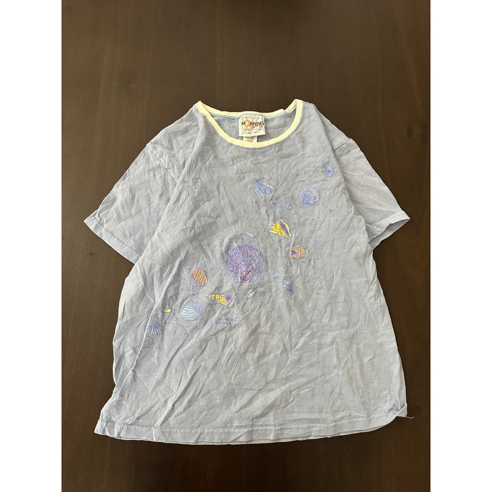 Vintage Morning Sun Sea Shell Graphic T-Shirt Blue Made in USA Medium